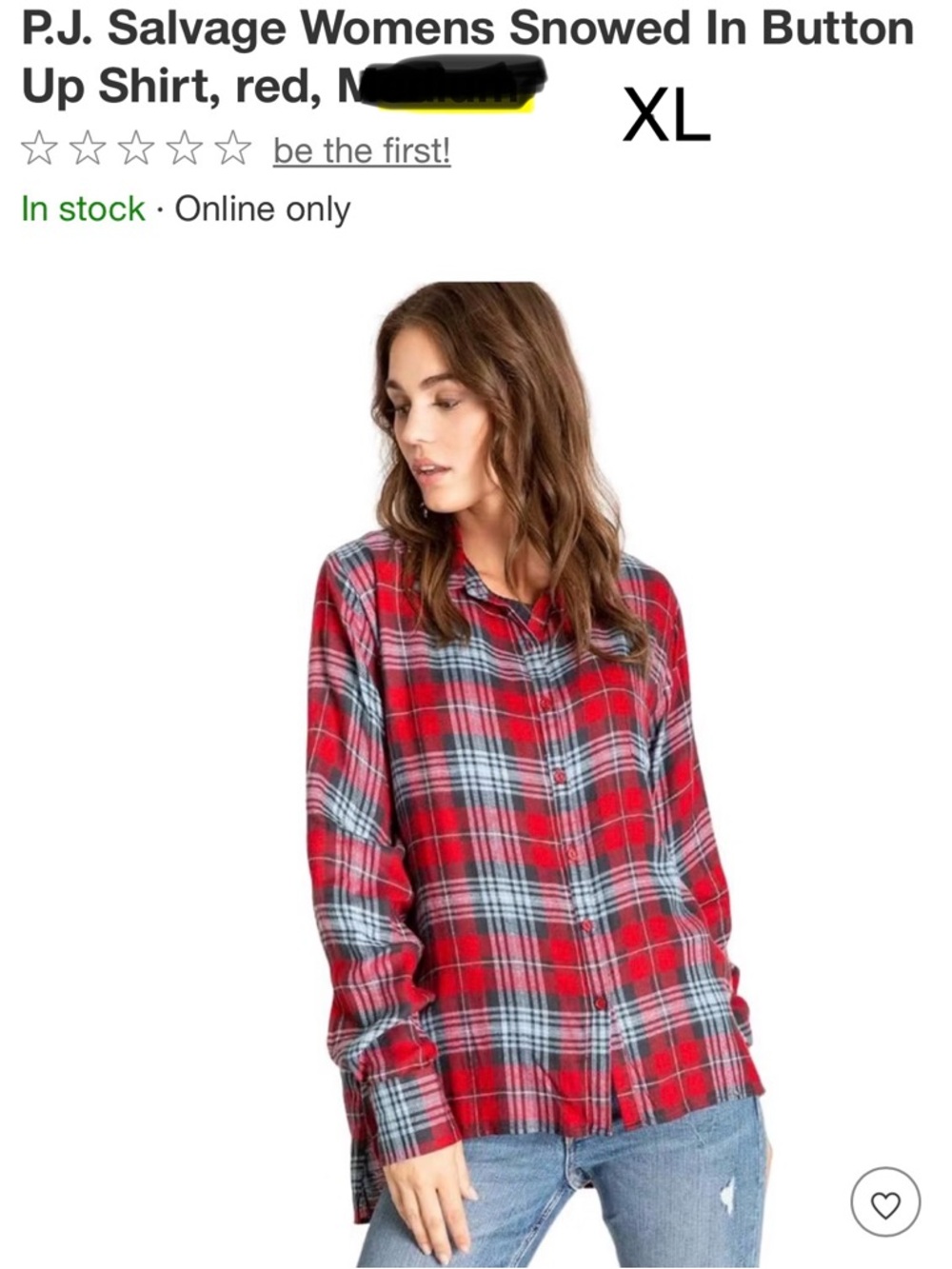 P.J. Salvage REED  Red and Gray Plaid Button-Up Sleep Shirt XL NWT
